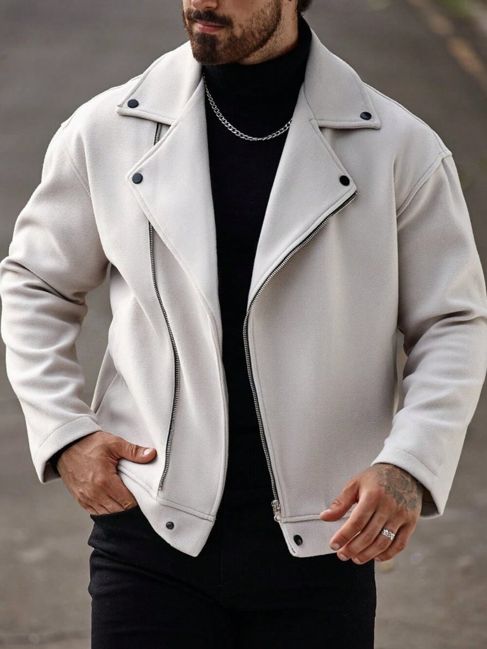 Apricot Casual Men's Long Sleeve Biker Jacket